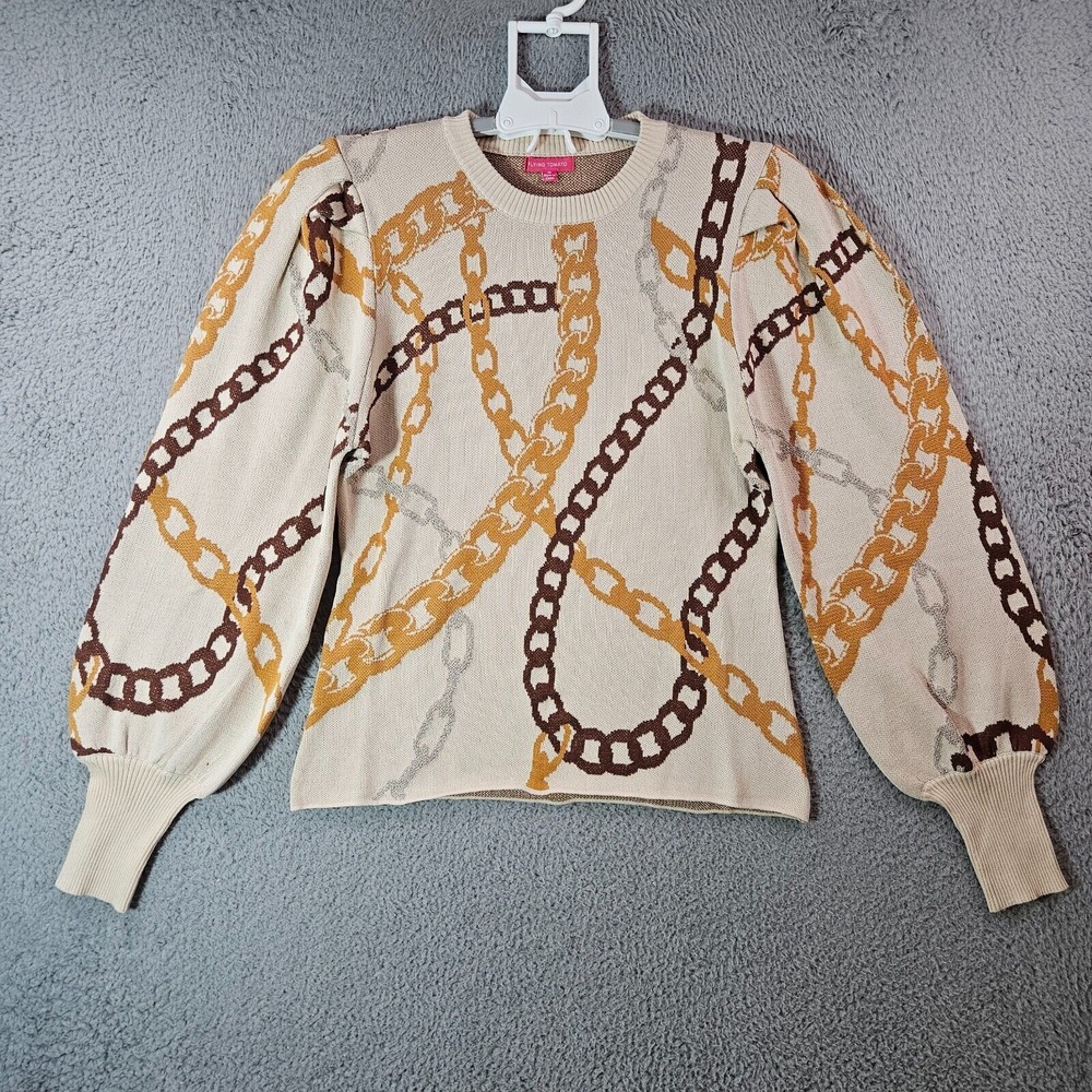 NEW -‎ Flying Tomato  Sweater Women Medium Chain Print Beige Brown